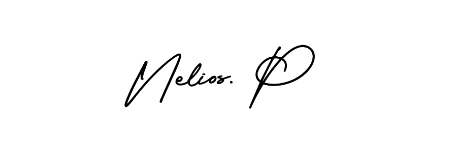 You should practise on your own different ways (AmerikaSignatureDemo-Regular) to write your name (Nelios. P) in signature. don't let someone else do it for you. Nelios. P signature style 3 images and pictures png
