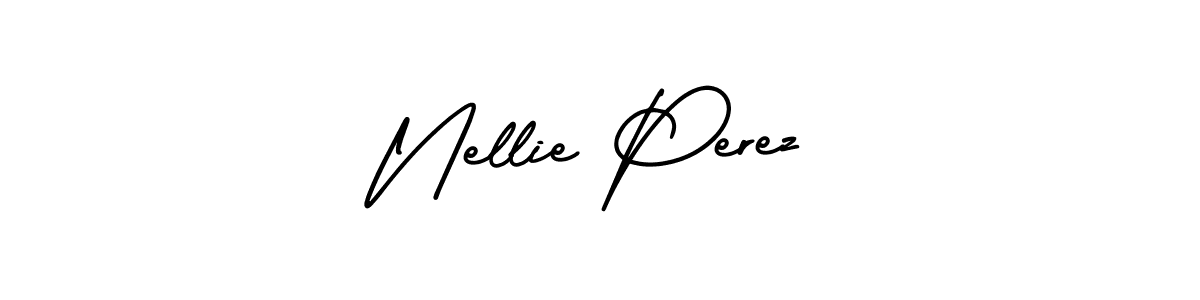 You should practise on your own different ways (AmerikaSignatureDemo-Regular) to write your name (Nellie Perez) in signature. don't let someone else do it for you. Nellie Perez signature style 3 images and pictures png