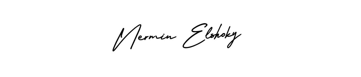 This is the best signature style for the Nermin Elshoky name. Also you like these signature font (AmerikaSignatureDemo-Regular). Mix name signature. Nermin Elshoky signature style 3 images and pictures png