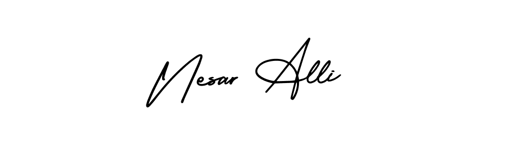 The best way (AmerikaSignatureDemo-Regular) to make a short signature is to pick only two or three words in your name. The name Nesar Alli include a total of six letters. For converting this name. Nesar Alli signature style 3 images and pictures png