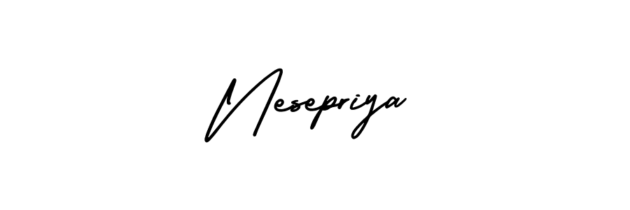You should practise on your own different ways (AmerikaSignatureDemo-Regular) to write your name (Nesepriya) in signature. don't let someone else do it for you. Nesepriya signature style 3 images and pictures png