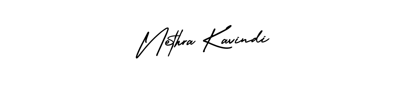 The best way (AmerikaSignatureDemo-Regular) to make a short signature is to pick only two or three words in your name. The name Nethra Kavindi include a total of six letters. For converting this name. Nethra Kavindi signature style 3 images and pictures png