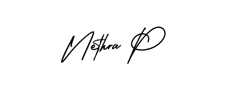 You should practise on your own different ways (AmerikaSignatureDemo-Regular) to write your name (Nethra P) in signature. don't let someone else do it for you. Nethra P signature style 3 images and pictures png