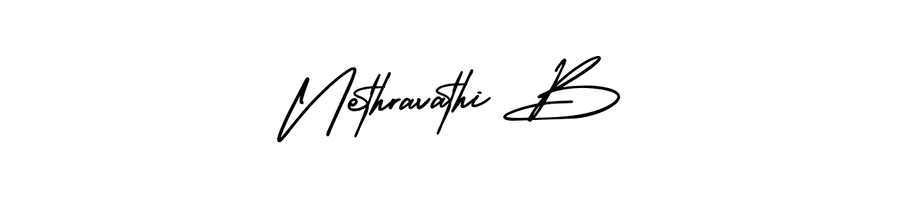 You should practise on your own different ways (AmerikaSignatureDemo-Regular) to write your name (Nethravathi B) in signature. don't let someone else do it for you. Nethravathi B signature style 3 images and pictures png