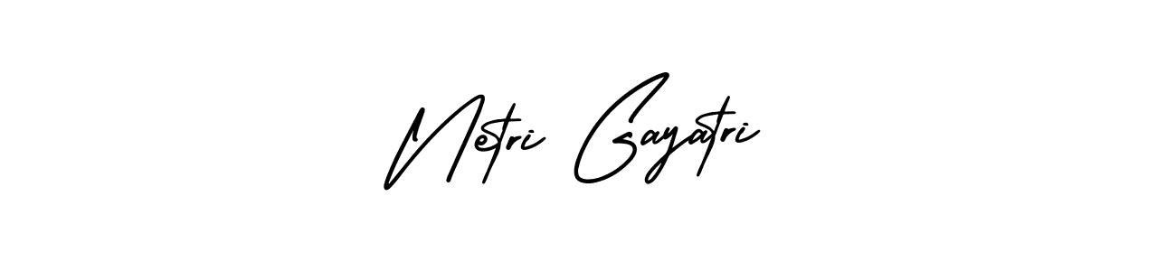 The best way (AmerikaSignatureDemo-Regular) to make a short signature is to pick only two or three words in your name. The name Netri Gayatri include a total of six letters. For converting this name. Netri Gayatri signature style 3 images and pictures png