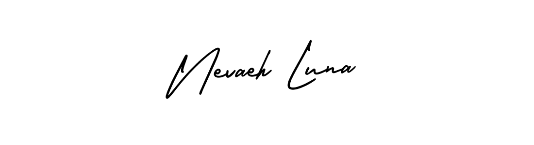 The best way (AmerikaSignatureDemo-Regular) to make a short signature is to pick only two or three words in your name. The name Nevaeh Luna include a total of six letters. For converting this name. Nevaeh Luna signature style 3 images and pictures png