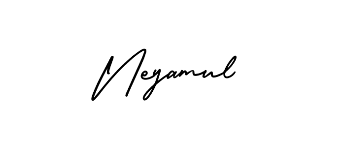 You should practise on your own different ways (AmerikaSignatureDemo-Regular) to write your name (Neyamul) in signature. don't let someone else do it for you. Neyamul signature style 3 images and pictures png