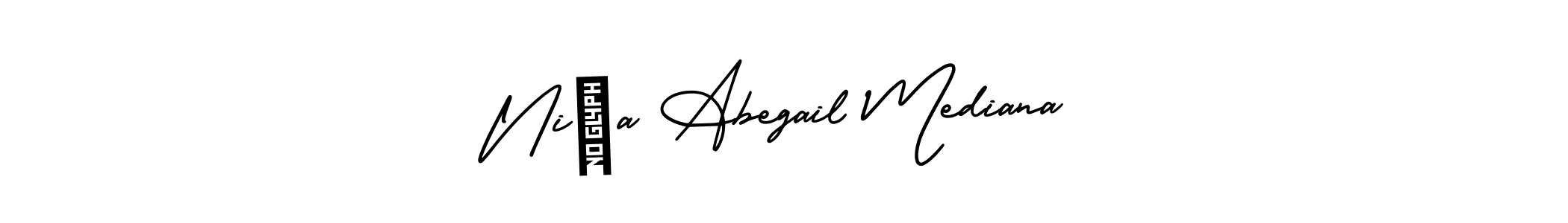 You should practise on your own different ways (AmerikaSignatureDemo-Regular) to write your name (Niña Abegail Mediana) in signature. don't let someone else do it for you. Niña Abegail Mediana signature style 3 images and pictures png