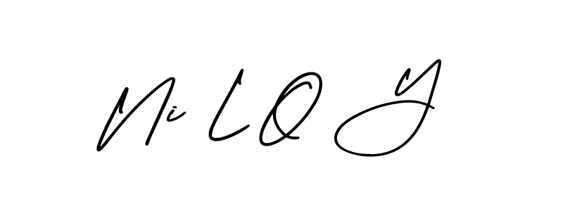 You should practise on your own different ways (AmerikaSignatureDemo-Regular) to write your name (Ni L O Y) in signature. don't let someone else do it for you. Ni L O Y signature style 3 images and pictures png