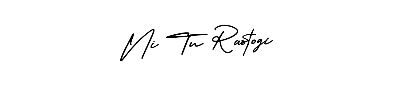 You should practise on your own different ways (AmerikaSignatureDemo-Regular) to write your name (Ni Tu Rastogi) in signature. don't let someone else do it for you. Ni Tu Rastogi signature style 3 images and pictures png