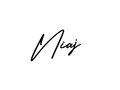 How to make Niaj name signature. Use AmerikaSignatureDemo-Regular style for creating short signs online. This is the latest handwritten sign. Niaj signature style 3 images and pictures png