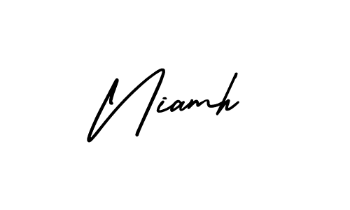 You should practise on your own different ways (AmerikaSignatureDemo-Regular) to write your name (Niamh) in signature. don't let someone else do it for you. Niamh signature style 3 images and pictures png