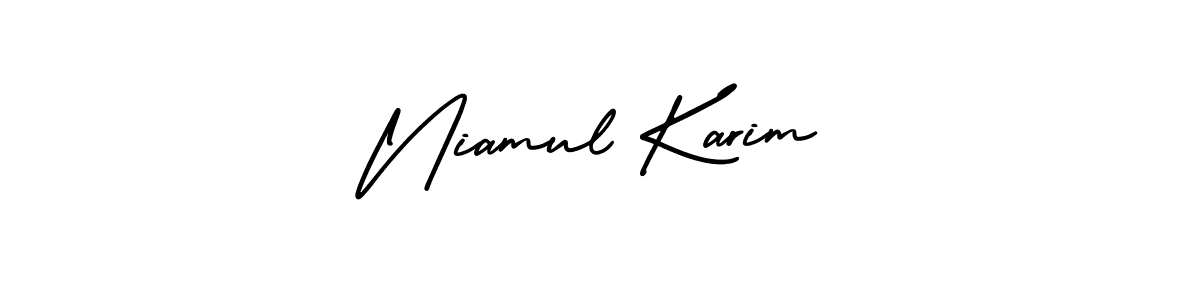 You should practise on your own different ways (AmerikaSignatureDemo-Regular) to write your name (Niamul Karim) in signature. don't let someone else do it for you. Niamul Karim signature style 3 images and pictures png