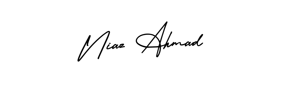 This is the best signature style for the Niaz Ahmad name. Also you like these signature font (AmerikaSignatureDemo-Regular). Mix name signature. Niaz Ahmad signature style 3 images and pictures png