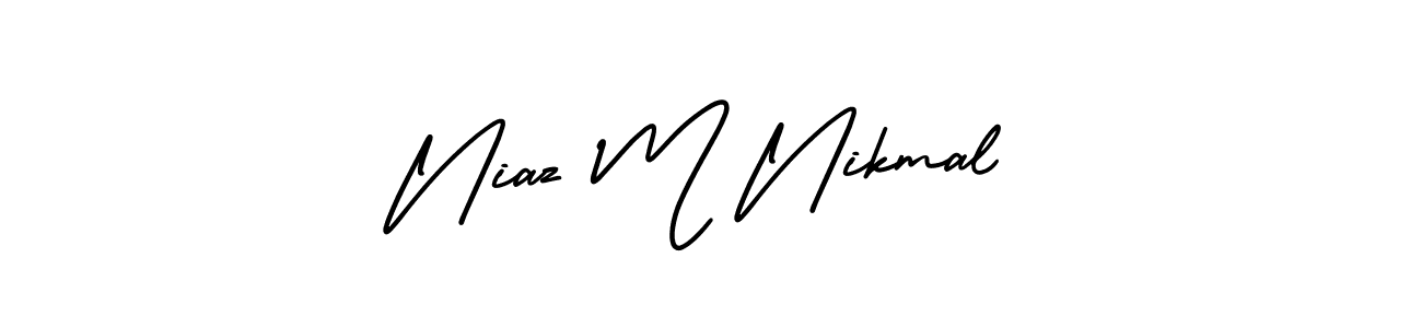 You should practise on your own different ways (AmerikaSignatureDemo-Regular) to write your name (Niaz M Nikmal) in signature. don't let someone else do it for you. Niaz M Nikmal signature style 3 images and pictures png