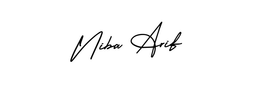 You should practise on your own different ways (AmerikaSignatureDemo-Regular) to write your name (Niba Arif) in signature. don't let someone else do it for you. Niba Arif signature style 3 images and pictures png