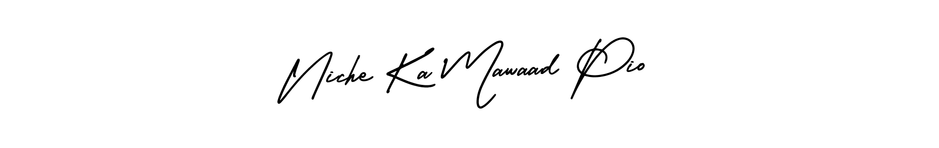 The best way (AmerikaSignatureDemo-Regular) to make a short signature is to pick only two or three words in your name. The name Niche Ka Mawaad Pio include a total of six letters. For converting this name. Niche Ka Mawaad Pio signature style 3 images and pictures png