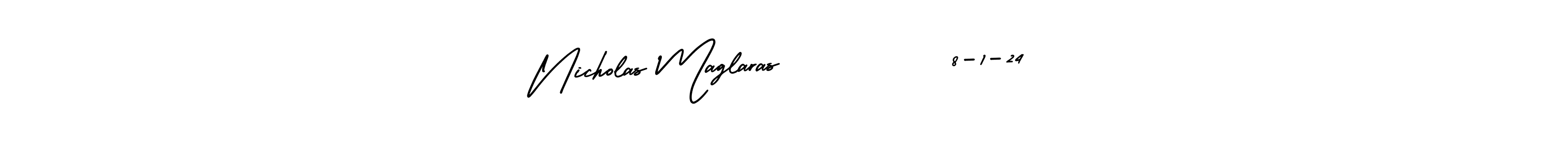 The best way (AmerikaSignatureDemo-Regular) to make a short signature is to pick only two or three words in your name. The name Nicholas Maglaras          8-1-24 include a total of six letters. For converting this name. Nicholas Maglaras          8-1-24 signature style 3 images and pictures png