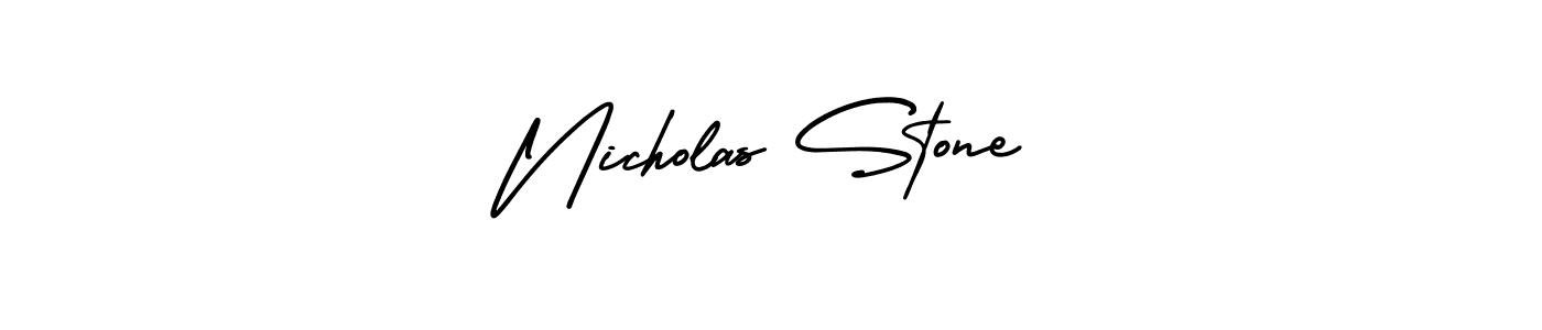 You should practise on your own different ways (AmerikaSignatureDemo-Regular) to write your name (Nicholas Stone) in signature. don't let someone else do it for you. Nicholas Stone signature style 3 images and pictures png