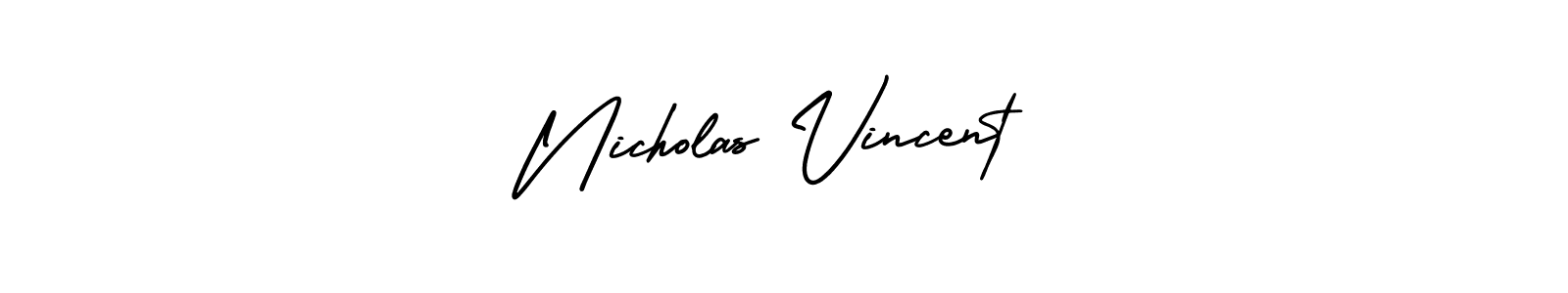 You should practise on your own different ways (AmerikaSignatureDemo-Regular) to write your name (Nicholas Vincent) in signature. don't let someone else do it for you. Nicholas Vincent signature style 3 images and pictures png