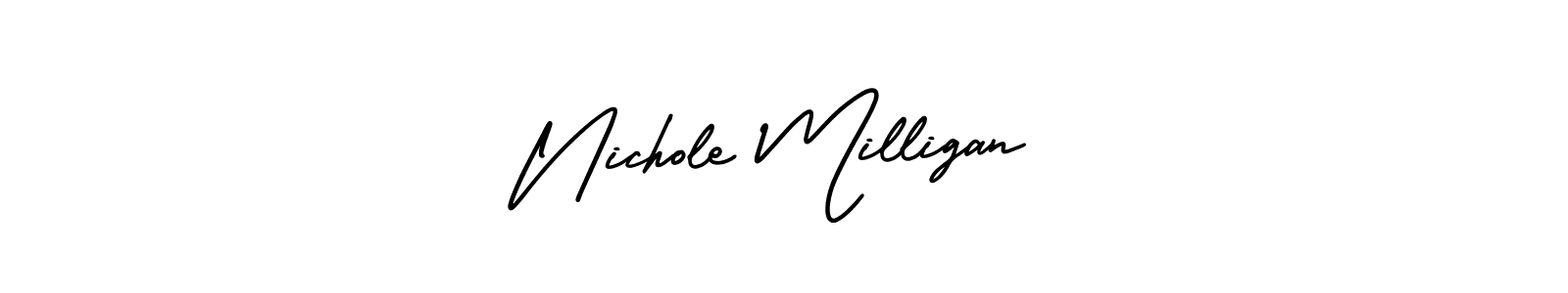 if you are searching for the best signature style for your name Nichole Milligan. so please give up your signature search. here we have designed multiple signature styles  using AmerikaSignatureDemo-Regular. Nichole Milligan signature style 3 images and pictures png