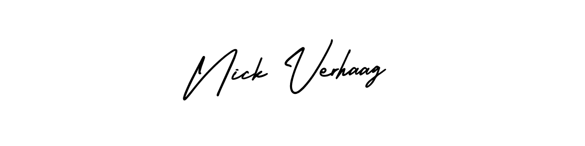 You should practise on your own different ways (AmerikaSignatureDemo-Regular) to write your name (Nick Verhaag) in signature. don't let someone else do it for you. Nick Verhaag signature style 3 images and pictures png