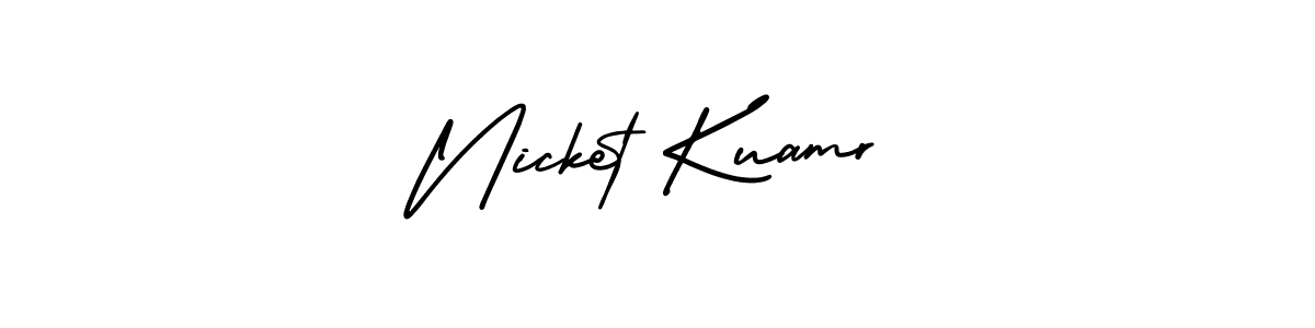 You should practise on your own different ways (AmerikaSignatureDemo-Regular) to write your name (Nicket Kuamr) in signature. don't let someone else do it for you. Nicket Kuamr signature style 3 images and pictures png