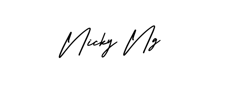 You should practise on your own different ways (AmerikaSignatureDemo-Regular) to write your name (Nicky Ng) in signature. don't let someone else do it for you. Nicky Ng signature style 3 images and pictures png