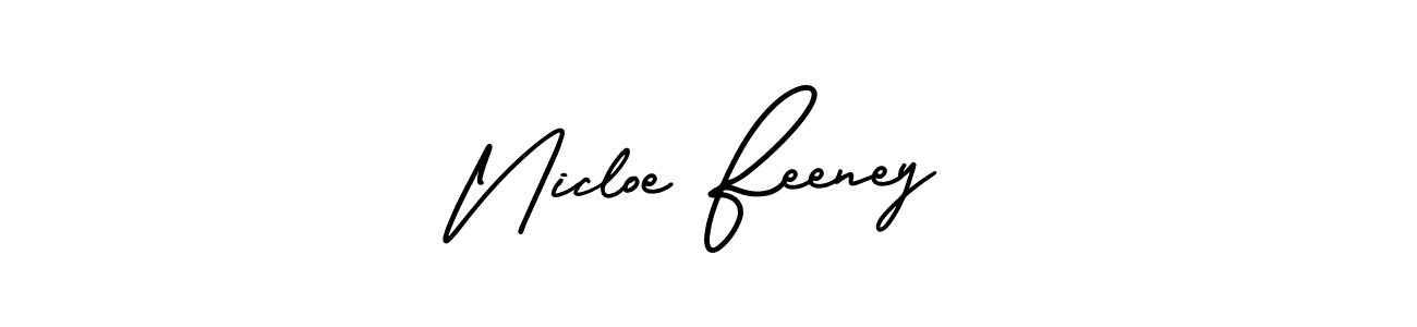 This is the best signature style for the Nicloe Feeney name. Also you like these signature font (AmerikaSignatureDemo-Regular). Mix name signature. Nicloe Feeney signature style 3 images and pictures png