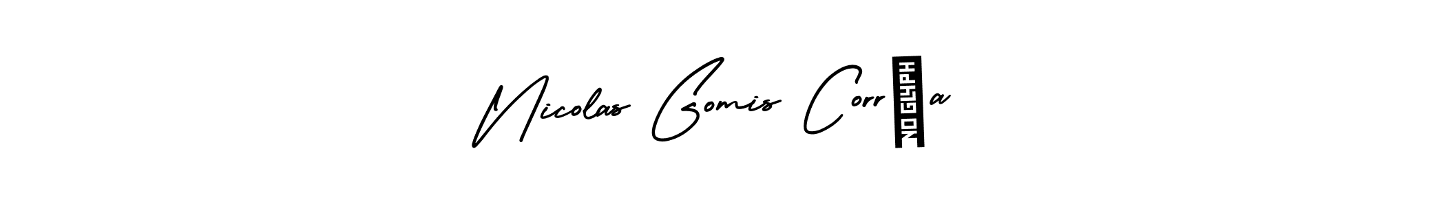 You should practise on your own different ways (AmerikaSignatureDemo-Regular) to write your name (Nicolas Gomis Corréa) in signature. don't let someone else do it for you. Nicolas Gomis Corréa signature style 3 images and pictures png