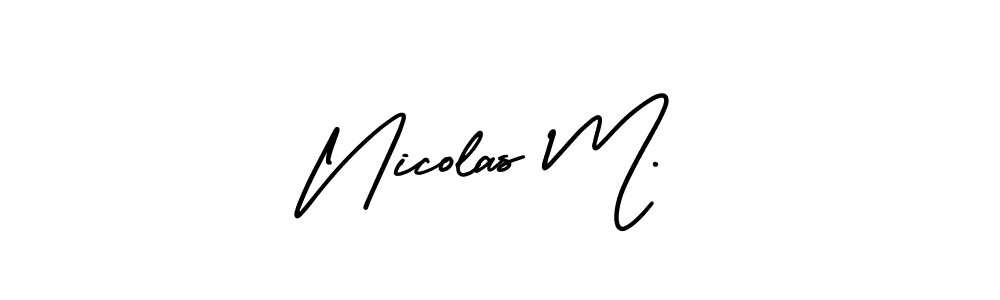 This is the best signature style for the Nicolas M. name. Also you like these signature font (AmerikaSignatureDemo-Regular). Mix name signature. Nicolas M. signature style 3 images and pictures png