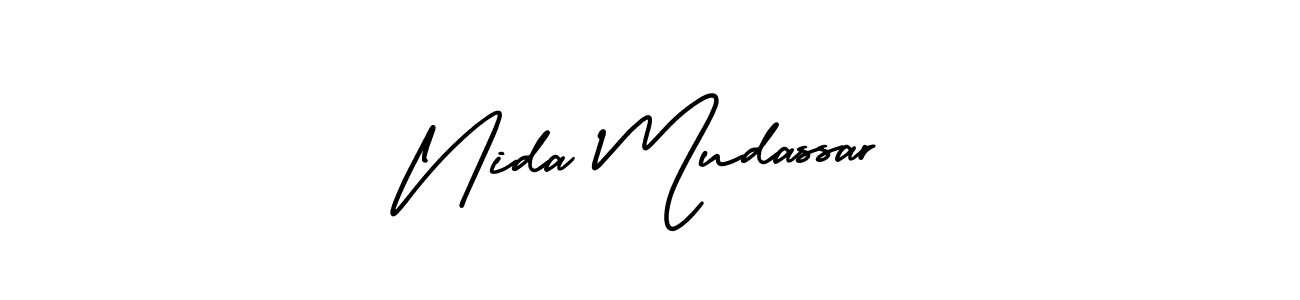 This is the best signature style for the Nida Mudassar name. Also you like these signature font (AmerikaSignatureDemo-Regular). Mix name signature. Nida Mudassar signature style 3 images and pictures png