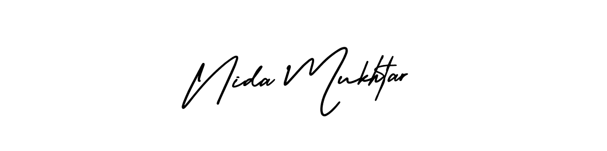 The best way (AmerikaSignatureDemo-Regular) to make a short signature is to pick only two or three words in your name. The name Nida Mukhtar include a total of six letters. For converting this name. Nida Mukhtar signature style 3 images and pictures png