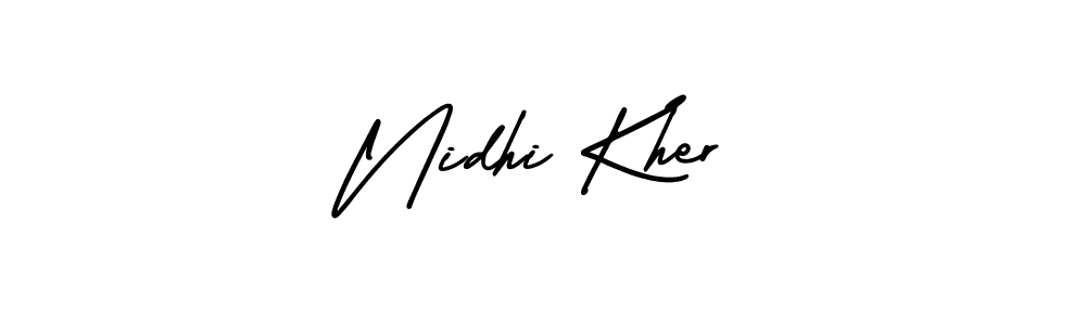 You should practise on your own different ways (AmerikaSignatureDemo-Regular) to write your name (Nidhi Kher) in signature. don't let someone else do it for you. Nidhi Kher signature style 3 images and pictures png