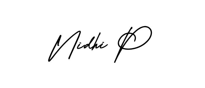 You should practise on your own different ways (AmerikaSignatureDemo-Regular) to write your name (Nidhi P) in signature. don't let someone else do it for you. Nidhi P signature style 3 images and pictures png
