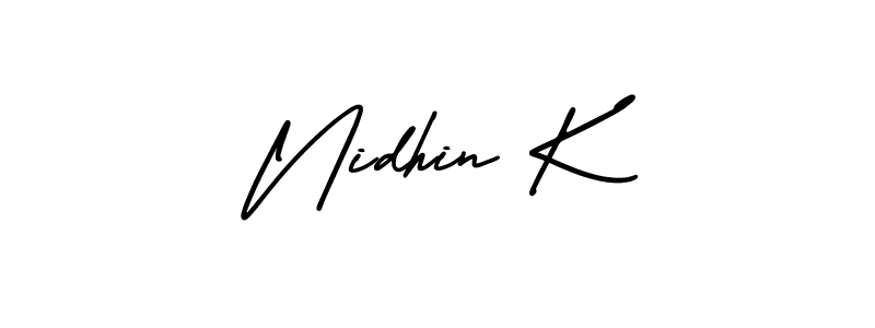 The best way (AmerikaSignatureDemo-Regular) to make a short signature is to pick only two or three words in your name. The name Nidhin K include a total of six letters. For converting this name. Nidhin K signature style 3 images and pictures png