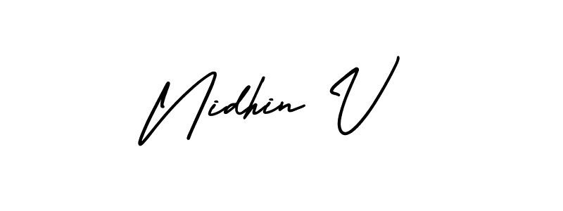 How to make Nidhin V name signature. Use AmerikaSignatureDemo-Regular style for creating short signs online. This is the latest handwritten sign. Nidhin V signature style 3 images and pictures png