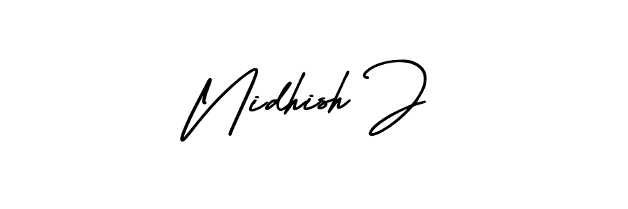 How to make Nidhish J name signature. Use AmerikaSignatureDemo-Regular style for creating short signs online. This is the latest handwritten sign. Nidhish J signature style 3 images and pictures png