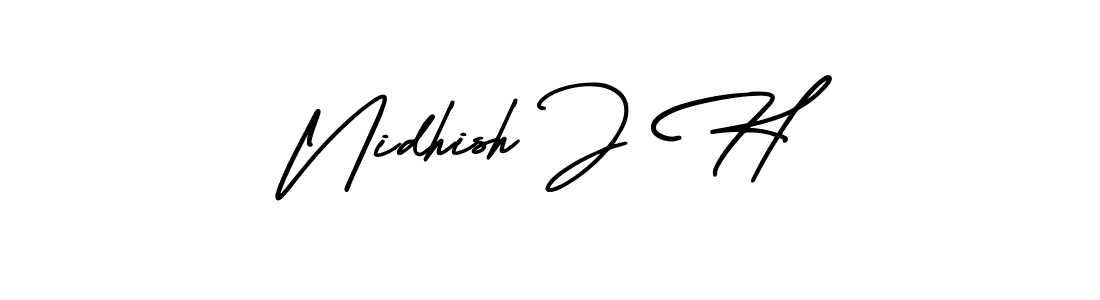 Use a signature maker to create a handwritten signature online. With this signature software, you can design (AmerikaSignatureDemo-Regular) your own signature for name Nidhish J H. Nidhish J H signature style 3 images and pictures png
