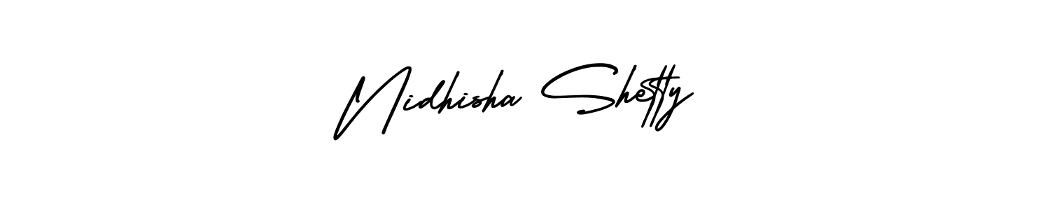 The best way (AmerikaSignatureDemo-Regular) to make a short signature is to pick only two or three words in your name. The name Nidhisha Shetty include a total of six letters. For converting this name. Nidhisha Shetty signature style 3 images and pictures png