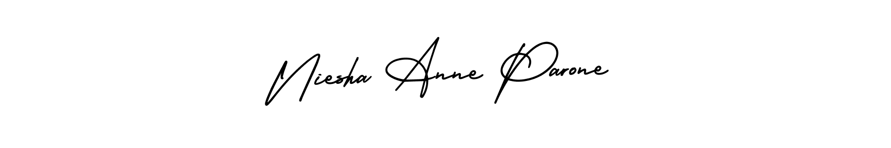 if you are searching for the best signature style for your name Niesha Anne Parone. so please give up your signature search. here we have designed multiple signature styles  using AmerikaSignatureDemo-Regular. Niesha Anne Parone signature style 3 images and pictures png