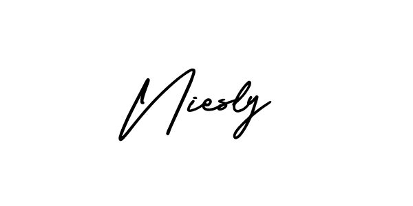 AmerikaSignatureDemo-Regular is a professional signature style that is perfect for those who want to add a touch of class to their signature. It is also a great choice for those who want to make their signature more unique. Get Niesly name to fancy signature for free. Niesly signature style 3 images and pictures png