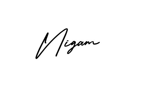 You should practise on your own different ways (AmerikaSignatureDemo-Regular) to write your name (Nigam) in signature. don't let someone else do it for you. Nigam signature style 3 images and pictures png