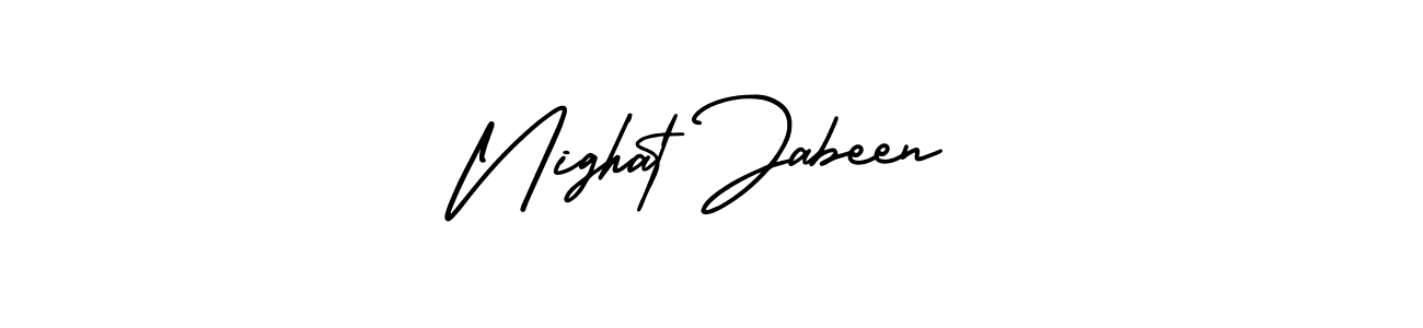 It looks lik you need a new signature style for name Nighat Jabeen. Design unique handwritten (AmerikaSignatureDemo-Regular) signature with our free signature maker in just a few clicks. Nighat Jabeen signature style 3 images and pictures png