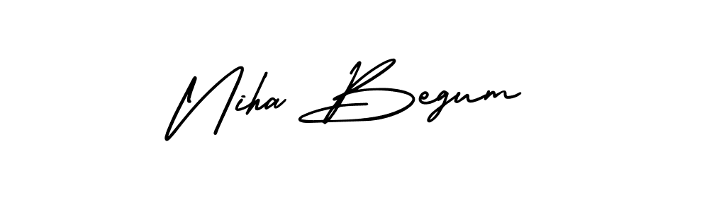 You should practise on your own different ways (AmerikaSignatureDemo-Regular) to write your name (Niha Begum) in signature. don't let someone else do it for you. Niha Begum signature style 3 images and pictures png