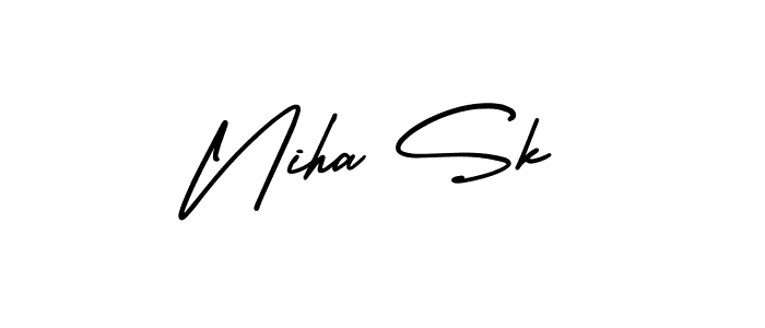 The best way (AmerikaSignatureDemo-Regular) to make a short signature is to pick only two or three words in your name. The name Niha Sk include a total of six letters. For converting this name. Niha Sk signature style 3 images and pictures png