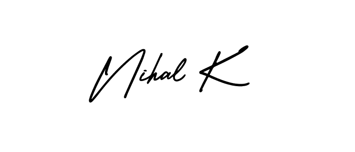 This is the best signature style for the Nihal K name. Also you like these signature font (AmerikaSignatureDemo-Regular). Mix name signature. Nihal K signature style 3 images and pictures png