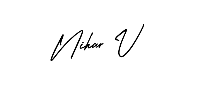 Check out images of Autograph of Nihar V name. Actor Nihar V Signature Style. AmerikaSignatureDemo-Regular is a professional sign style online. Nihar V signature style 3 images and pictures png