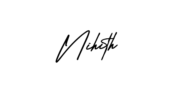 You should practise on your own different ways (AmerikaSignatureDemo-Regular) to write your name (Nihith) in signature. don't let someone else do it for you. Nihith signature style 3 images and pictures png