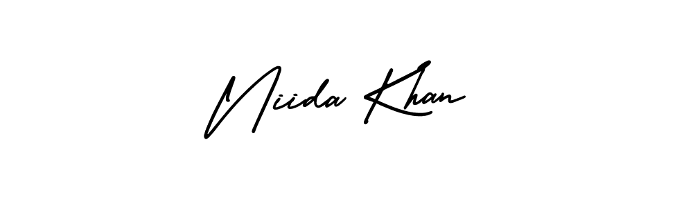 The best way (AmerikaSignatureDemo-Regular) to make a short signature is to pick only two or three words in your name. The name Niida Khan include a total of six letters. For converting this name. Niida Khan signature style 3 images and pictures png